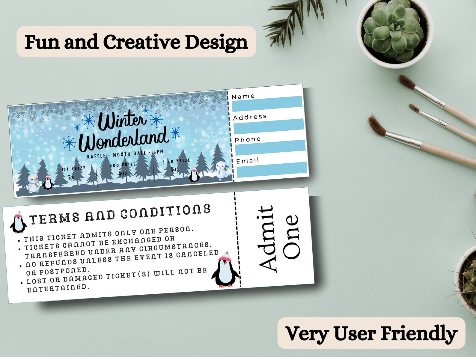 Winter Wonderland Ticket, Ticket Sheet , Editable Ticket Template Ticket, Diy Ticket, Custom