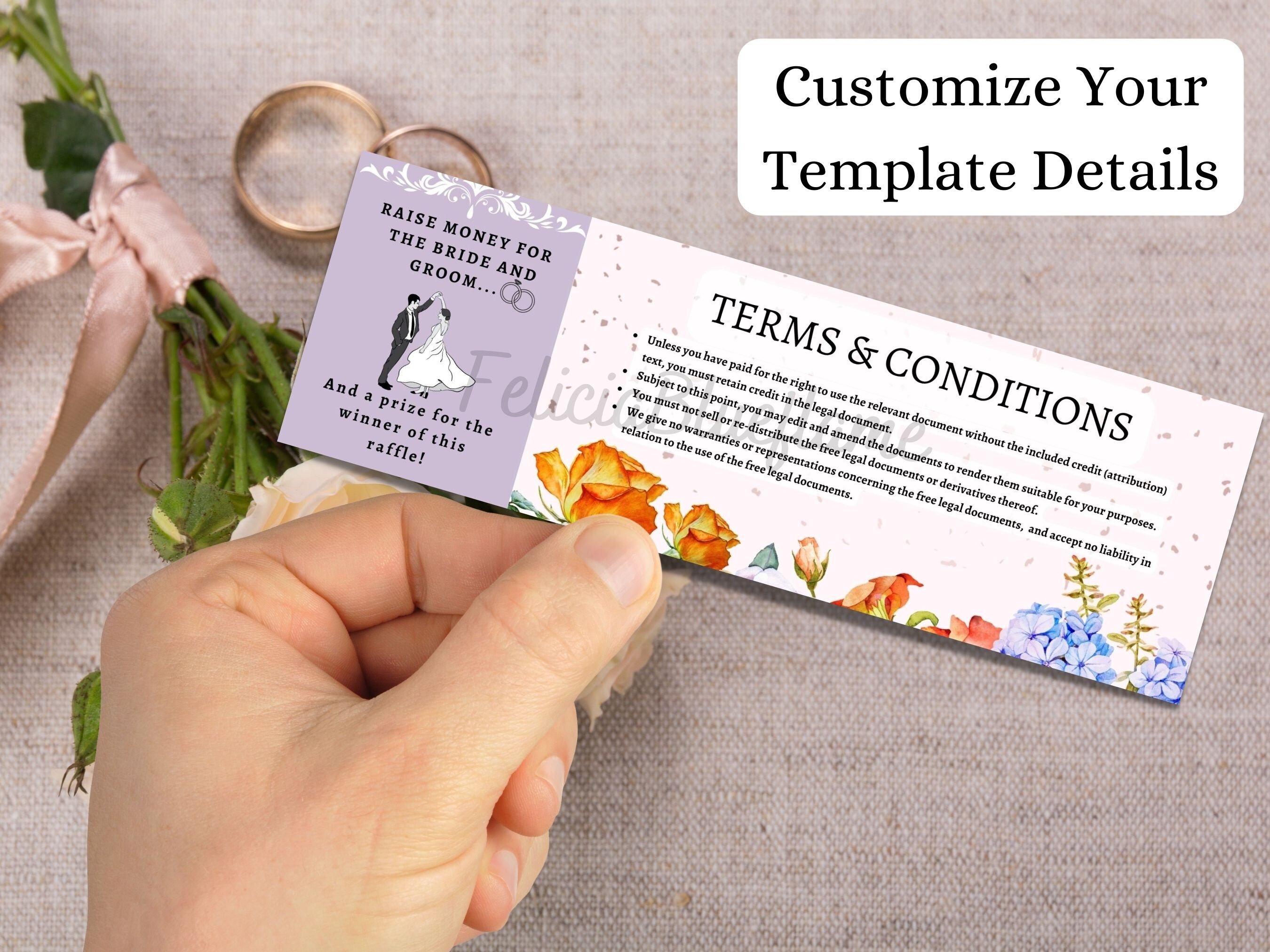 Pink and Purple Ticket, Wedding Raffle Ticket Template, Editable Ticket