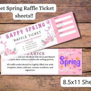Editable Ticket Template, Spring Raffle, Raffle Ticket Template, 4 Set to 8.5x11 Sheet, Ticket Template Printable, DIY Event Ticket