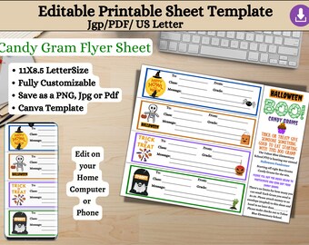 Halloween Candy Gram Flyer, Boo Grams, School Fundraiser Template, Fall Trunk or Treat, School Fundraiser, Pto, Pta INSTANT DOWNLOAD