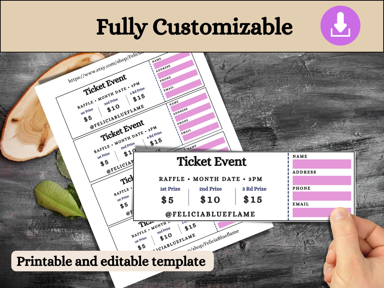 Pink Raffle Tickets Pdf Pink Raffle Ticket Template, DIY Custom Ticket (digital Download) - Etsy