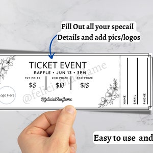Blank Editable Raffle, Template Ticket, Diy Ticket, Custom Ticket, Themed Raffle Ticket, Blank Flower Ticket, 6 ticket sheet