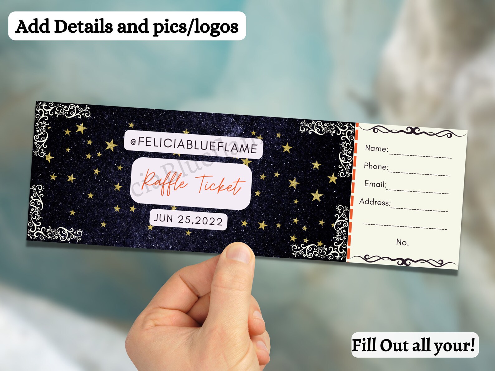 Black and Gold, Raffle Ticket, Editable Template Ticket, Diy Ticket ...