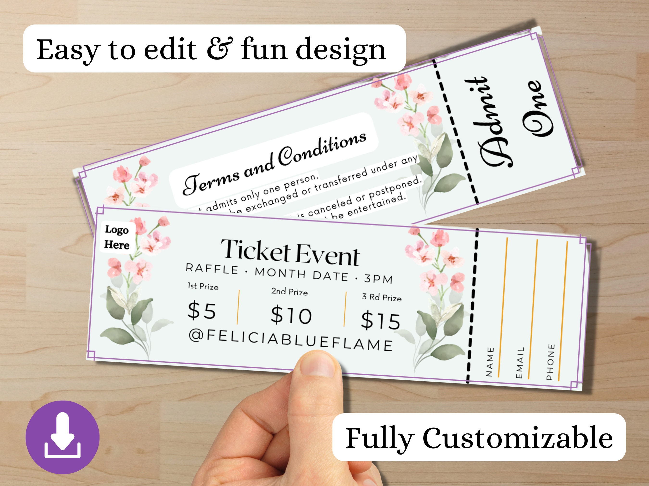Blank Ticket, Editable Raffle Template Ticket, Diy Ticket, Custom Blank Ticket, Editable Raffle Template Ticket, Diy Ticket, Custom