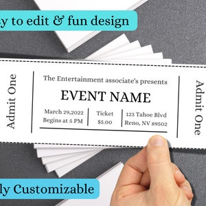 Blanko Ticket, Raffle Ticket Vorlage, Admit one, Custom Event Ticket Sheet, Event Tickets, Event Ticket Template Printable, DIY Ticket