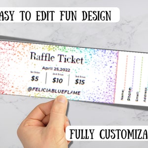 Raffle sheet Template Ticket, Diy Ticket, Custom Ticket, Rainbow Inspired Raffle Ticket, Rainbow inspired DIY raffle ticket