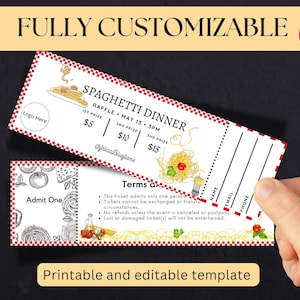 Spaghetti Ticket, Editable Raffle Template Ticket, Diy Ticket, Custom Ticket, Themed Raffle Ticket, Admit one