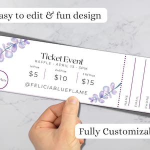 Purple Raffle Ticket Template: DIY Custom Design (digital Download) - Etsy