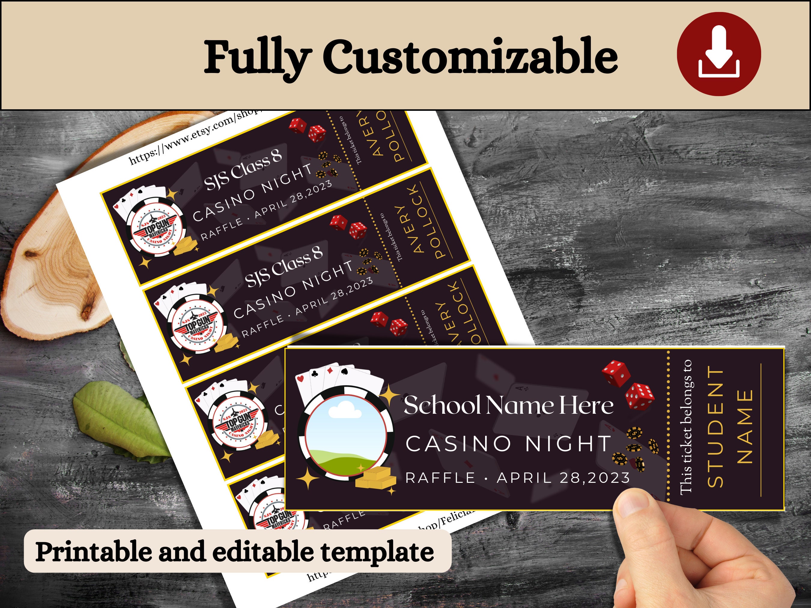Gold and Dark Purple, Blank Raffle Template Ticket, Diy Ticket, Custom ...