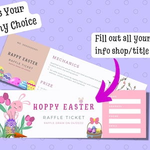 Raffle Ticket Template, Easter Bunny Raffle Ticket,  Editable Template, Printable Raffle, Custom Ticket