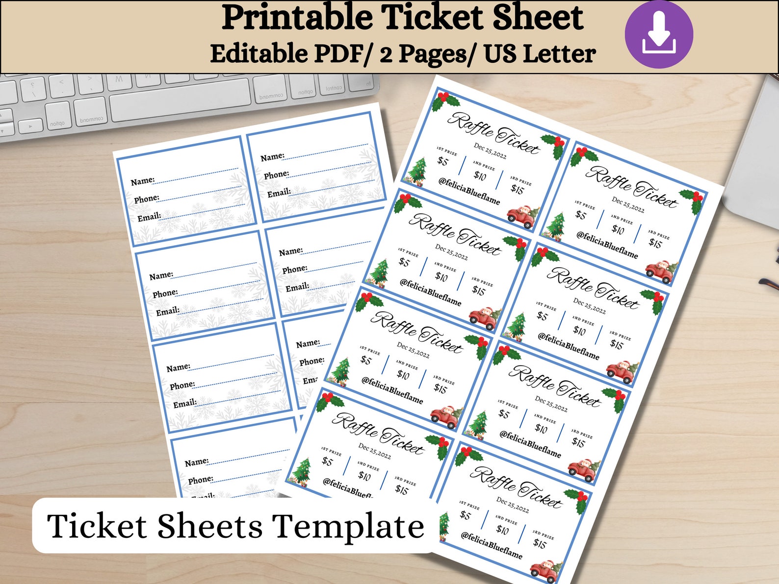 Winter Ticket, Ticket Sheet , Editable Ticket Template Ticket, Diy ...