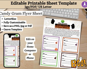 Halloween Candy Gram Flyer, Boo Grams, School Fundraiser Template, Fall Trunk or Treat, School Fundraiser, Pto, Pta INSTANT DOWNLOAD