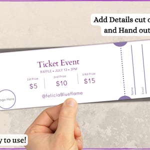 Purple Ticket, Blank Editable Raffle Template Ticket, Diy Ticket ...
