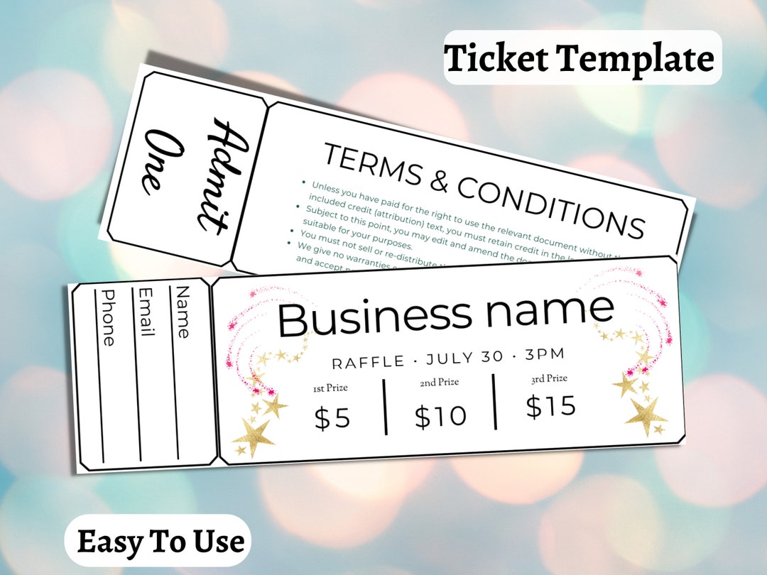 Black and White Ticket, Blank Ticket, Editable Raffle Template Ticket