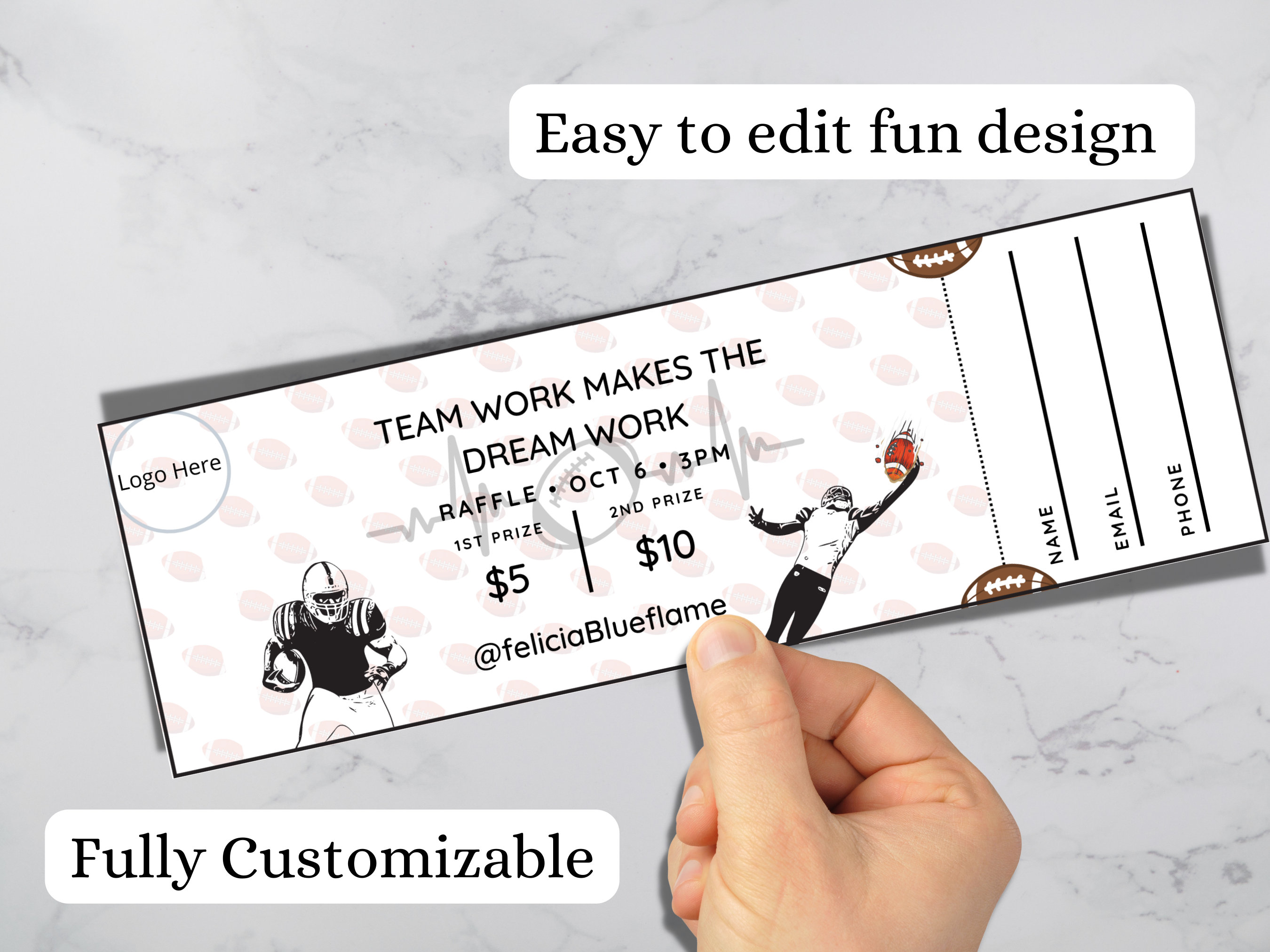 Football Toss Raffle Football Raffle Ticket Template: DIY Custom Ticket (digital Download ...