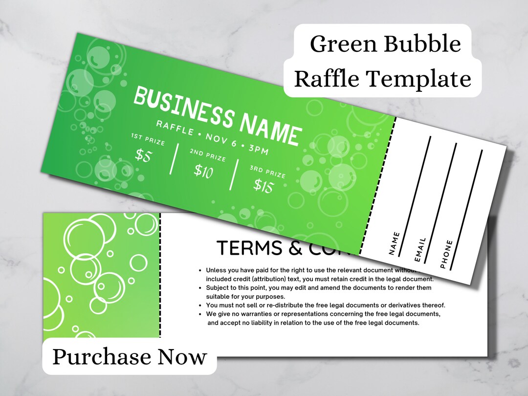 Green and Yellow Ticket, Blank Editable Raffle Template Ticket, Diy