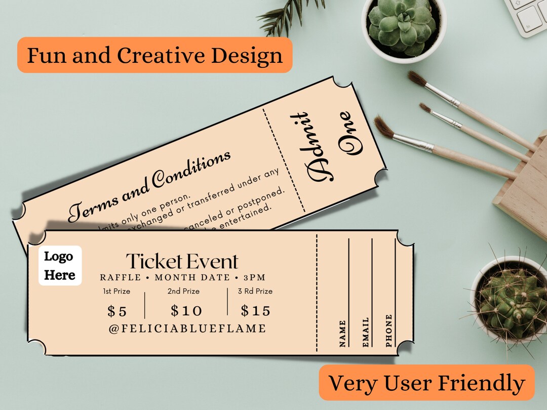 Editable Raffle Ticket Template: DIY Custom Design (digital Download ...
