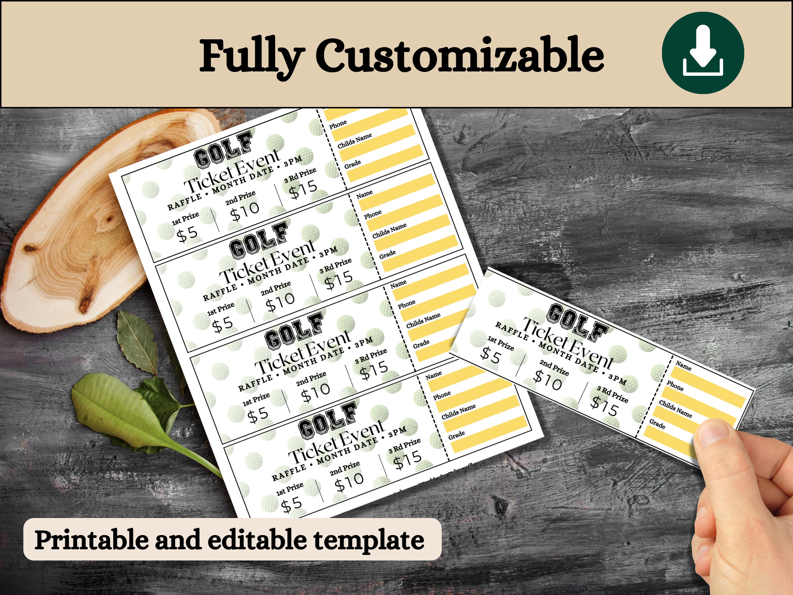 Golf Themed Raffle, Blank Raffle Template Ticket, Diy Ticket, Custom ...