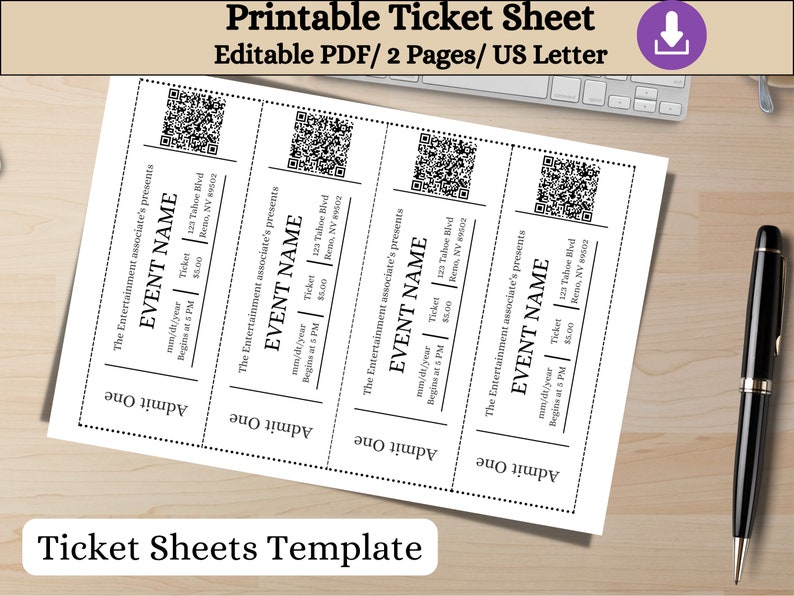 Blank Ticket, Spooky Raffle Ticket, QR Coded, Event Ticket Sheet