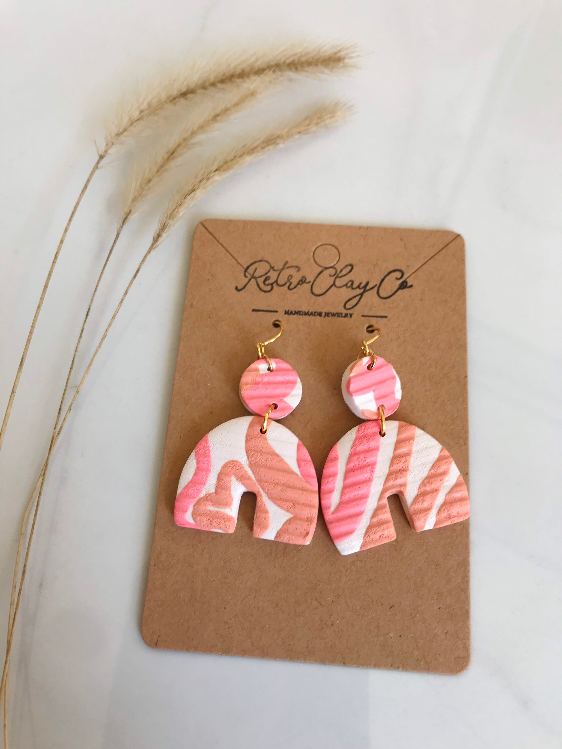 Handmade Polymer Clay Earrings Retro Abstract Spring Arch Dangles