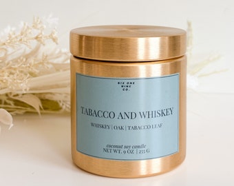 TABACCO AND WHISKY Whisky Oak Tabaco Leaf Single Cotton Wick Coconut Soy Candle | Minimalist Home Decor | Clean Vegan Gift