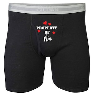 Personalized Property of, men&#39;s underwear, men&#39;s boxer shorts, naughty mens bottoms, naughty Valentines day gift.