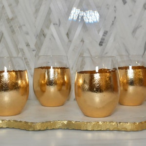 Gold leaf covered Stemless Wine Glass: Single