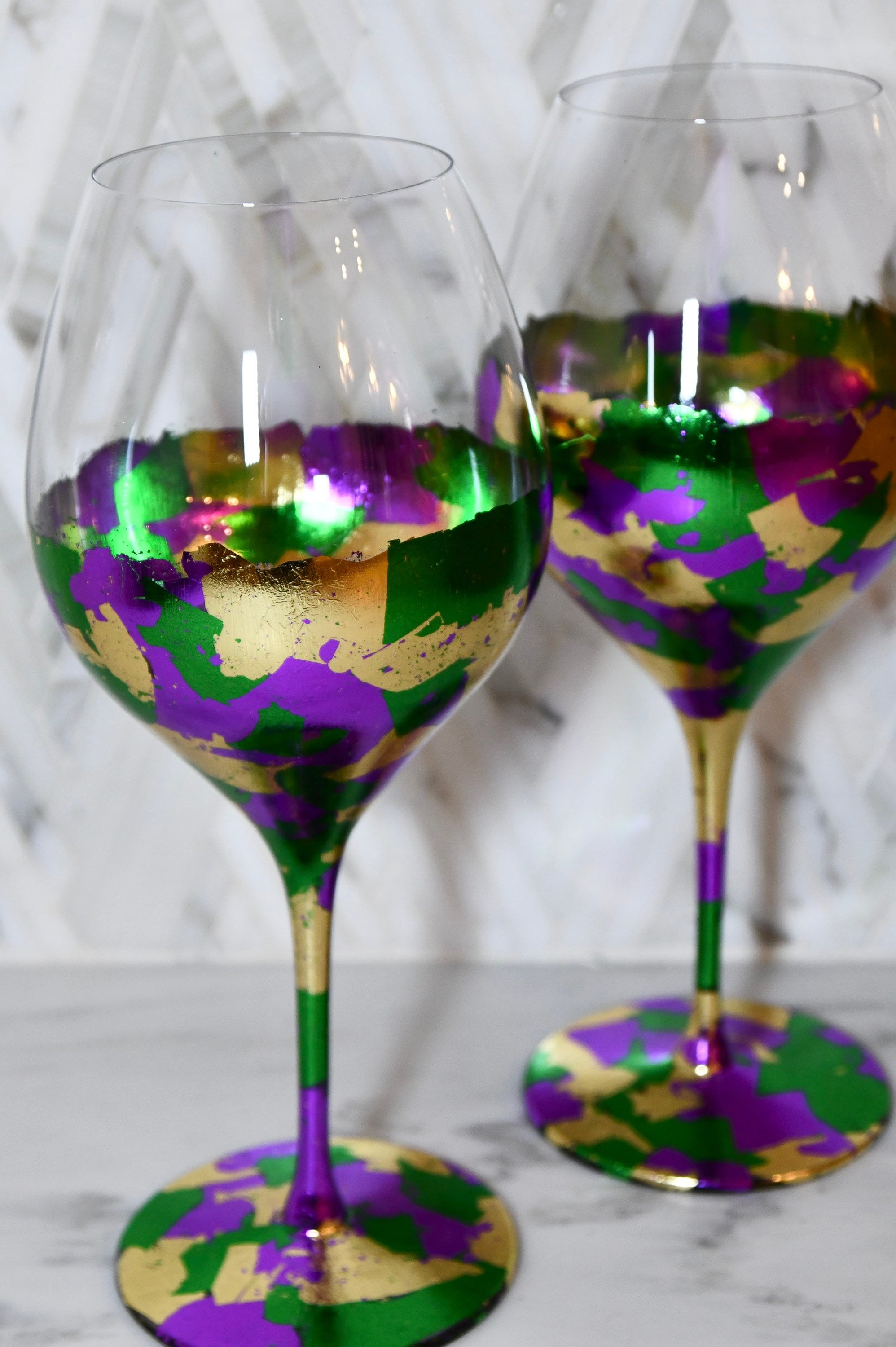 mardi gras painted wine bottle