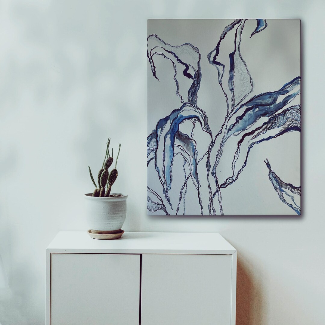 Blue Abstract and Acrylic Leaf Painting - Etsy