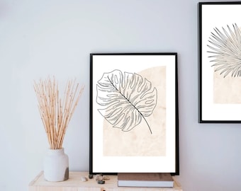 Six Minimalist Prints, Neutral Wall Art, DIGITAL DOWNLOAD, Leaf Print, Beige Flower Art, Botanical Line Art, Boho Poster, PRINTABLE Wall Art