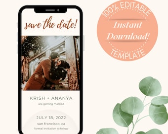 Electronic Save The Date, Electronic Invitation Template, Save The Date Digital, iPhone Invitation, Smartphone Invite, Digital Invite, Evite