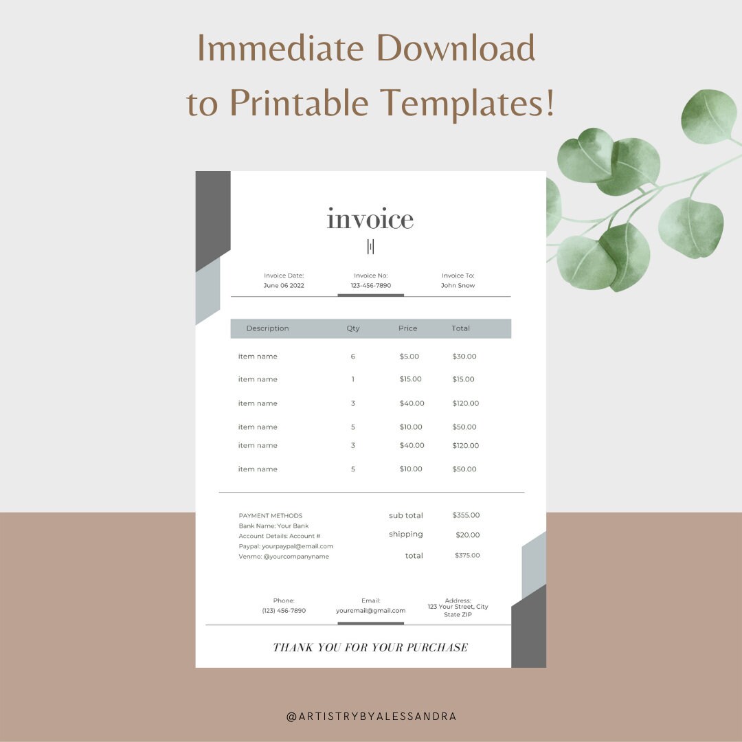 Minimal Invoice Template | Modern Business Invoice | Editable CANVA ...