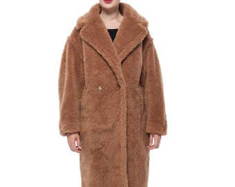 Best Seller Oversize Brown Teddy Wool Coat -Teddy Bear Fur Coat- Winter Teddy Coat -Wool Long Teddy Bear Coat Wool Fur Coat Camel Wool Coat