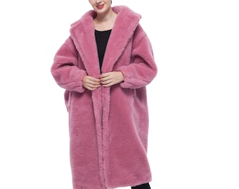 pink teddy bear coat plus size