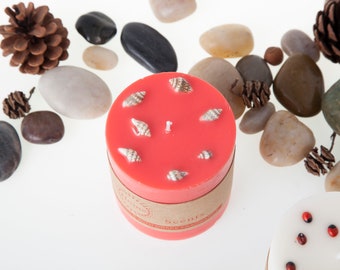 Red Candle, Shell Candle, Beach Candle Favor, Rose Scented Candle, Christmas Gift, Soy & Beeswax Candle, Beach Decoration, Red Pillar Candle