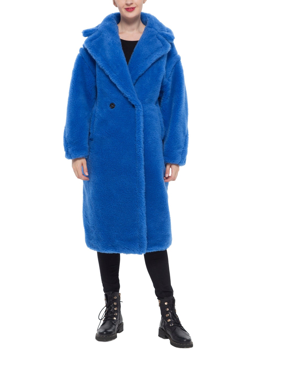 Best Seller Oversize Teddy Wool Coat teddy Bear Fur Coat, Winter Navy