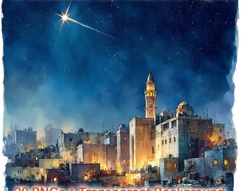 ベツレヘムの星の夜景、街の上のクリスマスの星、キリスト降誕の背景