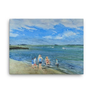 Les baigneurs d’impression sur toile à la plage de Stony Creek à partir de la peinture à l’aquarelle originale