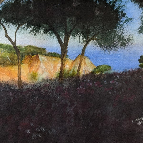 Sandstein Klippe an Portugal Küste Druck original AquarellMalerei