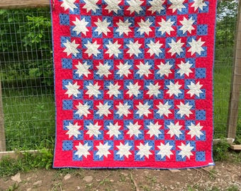 Handmade Patriotic Sawtooth Star Quilt