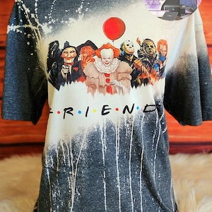 Halloween Horror Friends Shirt, Friends Shirt, Horror Tshirt, Bleached Halloween Shirt, Custom Bleached Halloween Tee, Horror Friends Tshirt