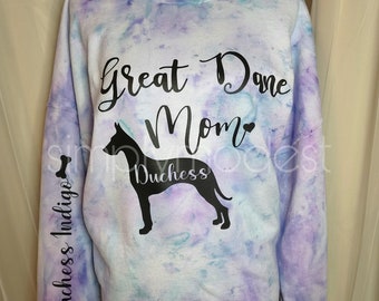 Custom long sleeve tie dye sweater Dog Mom top. Dog mom ice dye sweatshirt. Handmade