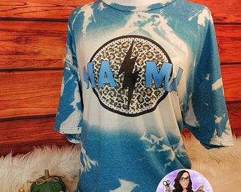 Distressed Mama Tee, Leopard Print, Rock & Roll Vintage Shirt, Bleached Tee, Mama Tee, Tee for Mom, Acid Wash Tshirt, Lightening Bolt  Mama