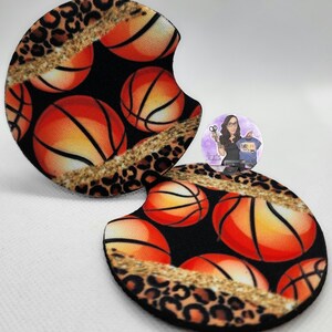 Basket Ball Car Coaster Set, Basket Ball, Car Coasters, Leopard Print, Car Accessories, Sports Car Coaster Set, College Sports Team, Custom
