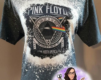Vintage band bleached tee. Dark side tshirt. Hand bleached t-shirt.