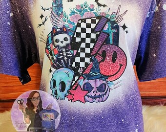 Bleached Halloween Shirt, Retro Halloween Tee, Purple Halloween Shirt, Custom Halloween Shirt, Bleached Retro Halloween Tee, Spooky Shirt