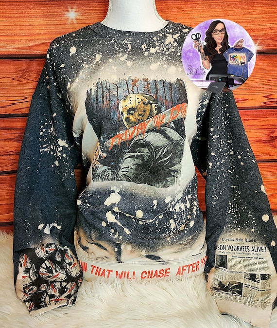Scary Sweatshirt Jason Voorhees Crew Neck Sweater Bleached