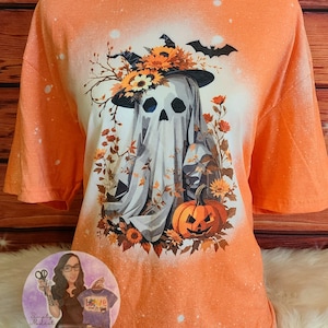 Halloween Ghost Bleached Tee, Bleached Halloween Tshirt, Pumpkin Shirt, Ghost Shirt, Scary Tshirt For Halloween, Bleached Scary Tee, Custom