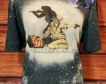 United We Stand Shirt, United We Stand Divided We Fall, Bleached Shirt, American TShirt, Fourth Of July Shirt, United We Stand Bleached Tee