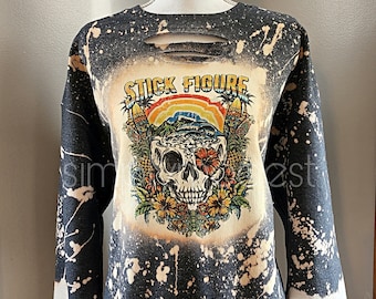 Distressed custom hand bleached sweater. Long sleeve Vintage Band sweater. Rock band sweatshirt